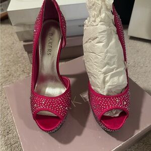 Bakers Fuchsia Rhinestone Peep-Toe Heels